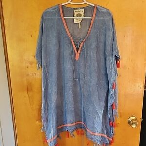 Z & L Blue and Orange Tassel Beach Swim Cover Up